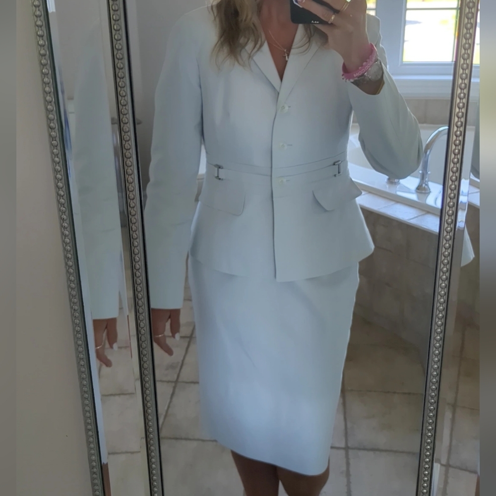 Elegant Light Blue Skirt Suit